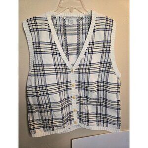 Izod Club 100% Cotton Ladies Blue And Gray Button-Up Sleeveless Vest Size Large